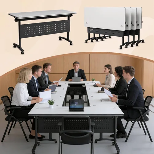 Vista 12 de Paquete de 4 mesas de conferencias plegables, mesa de entrenamiento modular Gris hierro profundo
