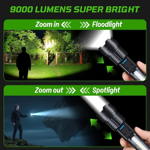 Vista 3 de Linternas Recargables de Alto Lumen, Linterna Recargable de 7 Modos, Linterna LED Súper Brillante con Luz Táctica Ajustable, Linterna de Mano