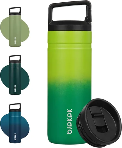 Vista 18 de BJPKPK - Botella de agua aislada con 2 tapas, vaso/taza de viaje de acero inoxidable de 20 onzas con aislamiento al vacío de doble pared, taza