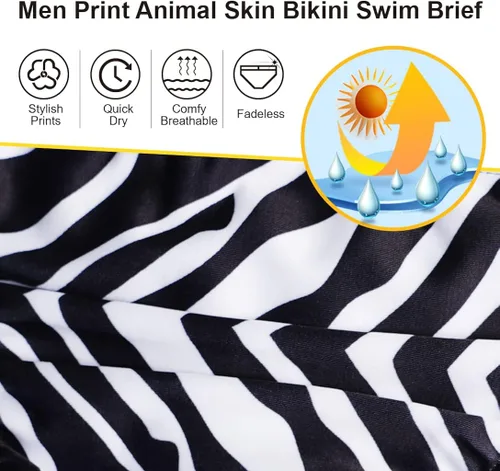 Vista 5 de FIROTTII Hombres Imprimir Animal Skin Bikini Swim Brief Hombres Traje de baño Traje de baño Sexy para Hombres