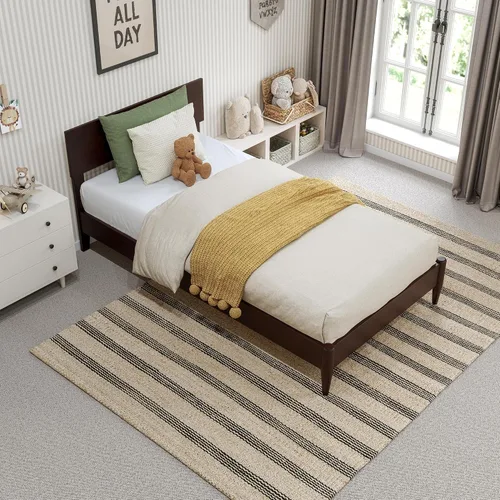 Vista 7 de AFI, Aria - Cama de plataforma moderna de perfil bajo de madera maciza, tamaño individual, color espresso