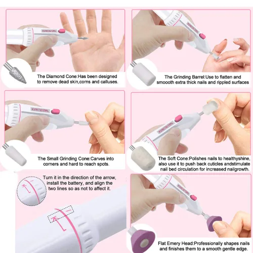 Vista 3 de Kit de taladro eléctrico portátil para uñas, manicura y pedicura, máquina de pulir para pulir y pulir, kit de manicura personal y pedicura