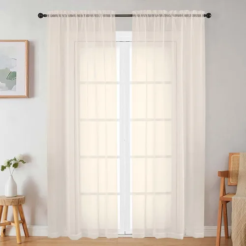 Vista 232 de 2 paneles de cortinas traslúcidas blancas para dormitorio, sala de estar, 96 pulgadas de largo, modernas, suaves, ligeras, con bolsillo para barra