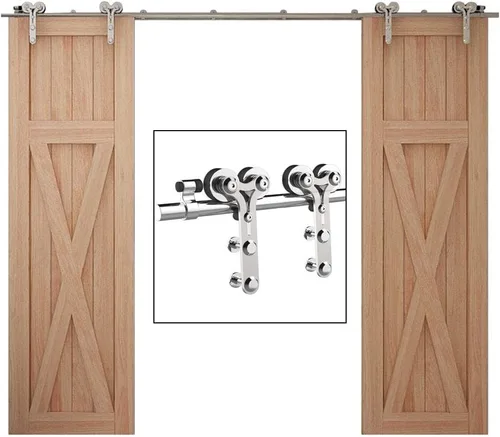 Vista 11 de TSMST Kit de herrajes para puerta corrediza de granero de 4 pies, riel de puerta de granero resistente de acero inoxidable para una sola puerta