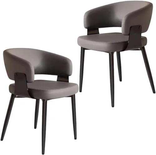 Vista 22 de YVYKFZD Juego de sillas de comedor, silla de comedor con patas de metal y respaldo curvo, sillas de cocina tapizadas de cuero, reposabrazos, silla