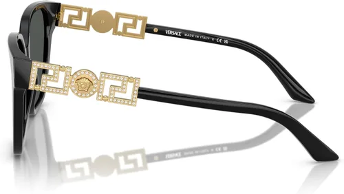 Vista 2 de Versace Gafas de sol para mujer, montura negra, lentes gris oscuro, 2.205 in