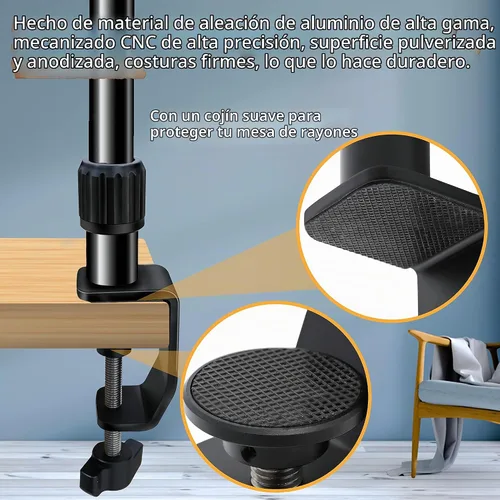 Vista 5 de Soporte de escritorio de montaje para cámara, rodamiento de 18 libras, base y parte superior ajustable en 360°, con tornillo de 1/4 "3/8" 5/8
