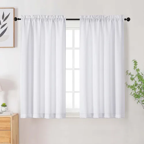 Vista 64 de Cortinas de lino para dormitorio y sala de estar de 96 pulgadas de largo, juego de 2 paneles, con bolsillo para cortinero, filtrado de luz, textura