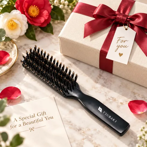 Vista 5 de Cepillo de pelo de cerdas de jabalí natural [fabricado en Japón] con aceite de camelia, cerdas suaves [cepillo para el cabello], calidad premium
