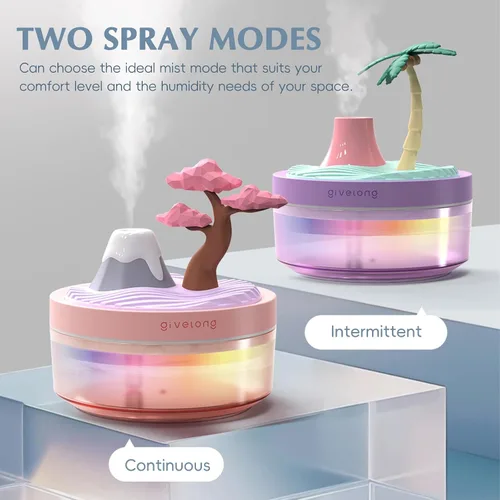 Vista 2 de Mini humidificador para dormitorio, humidificador de aire silencioso con decoración de paisaje para guardería, oficina, habitación pequeña y Cactus