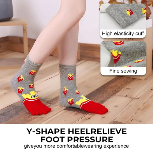 Vista 2 de Calcetines de algodón para mujer, calcetines de cinco dedos, coloridos y divertidos, calcetines casuales para mujer