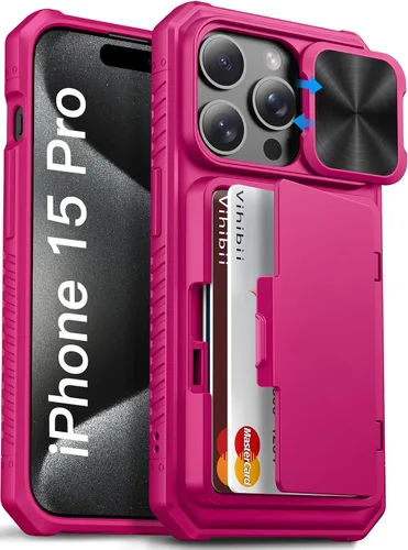Vista 30 de Vihibii Funda para iPhone 13 Pro Max/iPhone 12 Pro Max con tarjetero (4 tarjetas) [bloqueo RFID] y cubierta de cámara deslizante, protección contra