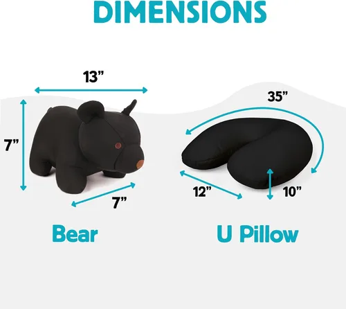 Vista 4 de Kikkerland – Almohada de viaje Zip & Flip – Reposacabezas de microesferas para aviones y viajes – Oso negro