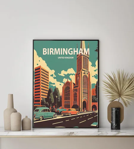 Vista 3 de Birmingham - Póster impreso artístico, decoración de pared del Reino Unido, arte del Reino Unido, decoración del hogar, obra de arte