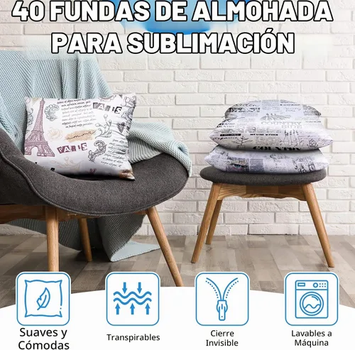 Vista 4 de Chumia 40 fundas de almohada de sublimación de 14 x 14 pulgadas, fundas de cojín de poliéster en blanco, fundas de transferencia de calor