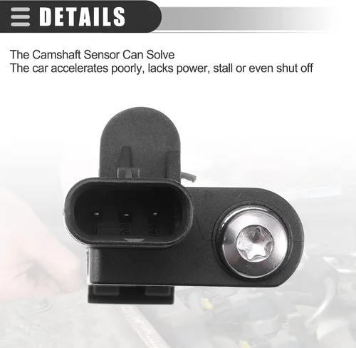 Vista 6 de Motoforti Sensor de posición del árbol de levas, para Mini Cooper 2007-2015, plástico ABS, 13627561753, negro