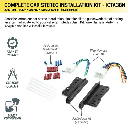 Vista 2 de Scosche ICTA3BN - Kit de instalación de radio doble DIN y arnés compatible con vehículos seleccionados Scion, Subaru y Toyota 2000-2017, kit