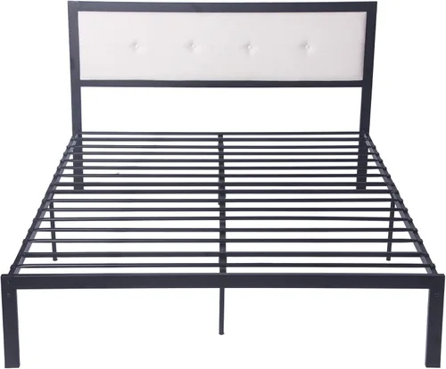 Vista 3 de LUCKYERMORE Base de cama de plataforma Queen de 12 pulgadas con cabecera beige, marco de cama de metal resistente con almacenamiento debajo