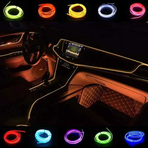 Vista 16 de ABALDI Luces Interiores de Coche Cable de Alambre EL Luces de Neón Ambiente Brillante Estroboscópico Electroluminiscente para Decoración