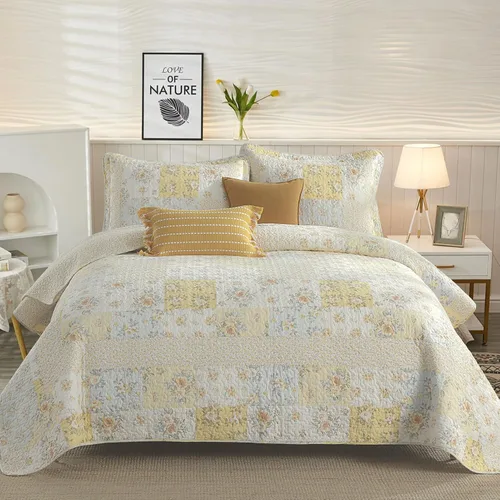 Vista 8 de DDUOXIN Colcha tamaño Queen extragrande (102 x 120 pulgadas), colcha acolchada reversible 100% algodón con 2 fundas de almohada, juego de colcha