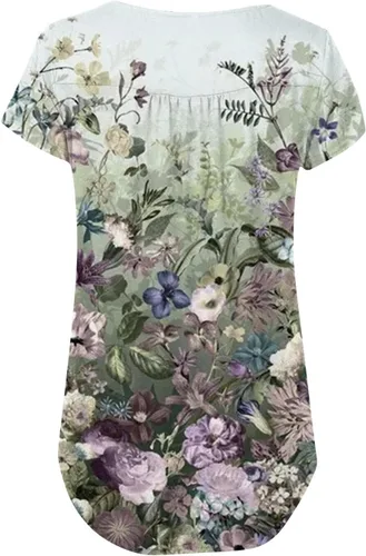 Vista 4 de Womens Summer Tops 2024 Dressy Short Sleeve Button V Neck T Shirts Business Casual Beach Outfits Clothes Loose Soft Cute Tees