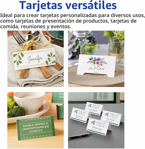 Vista 5 de Avery Tarjetas de Mesa Imprimibles, 3.5" x 11" pulgadas, Blancas con Borde en Relieve, 50 Tarjetas de Lugar en Blanco para Impresoras Láser