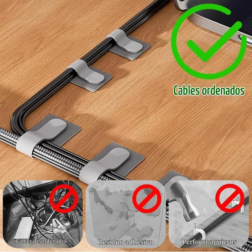 Vista 2 de 80 bridas para cables de gancho y bucle, correas de cable de gancho y bucle, gestión de cables debajo del escritorio, clips adhesivos para cables