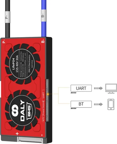Vista 4 de DALY BMS Smart BMS 48V LiFePO4 30A 15S Batería de litio PCB placa de protección con cables de equilibrio para 18650 LiFePO4 3.2V batería de celdas