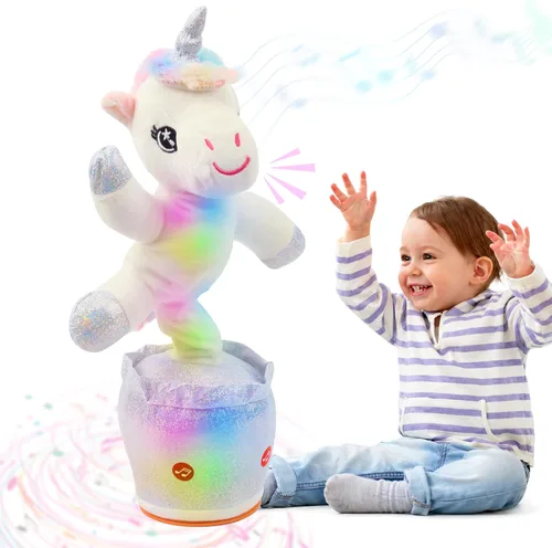 Vista 9 de Hopearl Dinosaurio bailarín brillante repite lo que dices – Talking T-Rex Wriggle Singing Mimicking Twisting Light Up Juguete de peluche animado