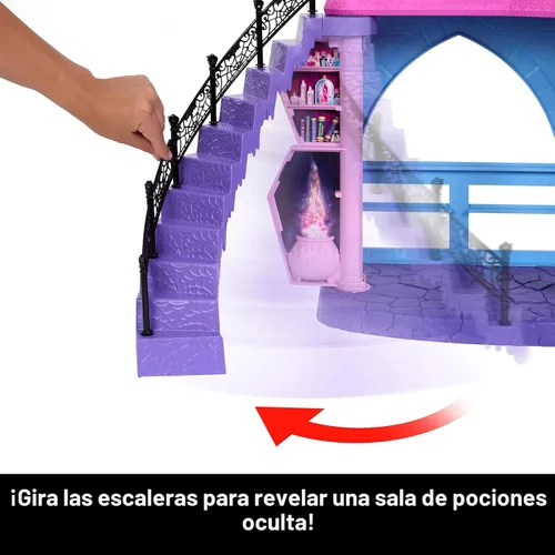 Vista 5 de Monster High Casa de muñecas, juego de escuela secundaria embrujada con 7 áreas de juego y más de 35 piezas de narración de historias, incluyendo