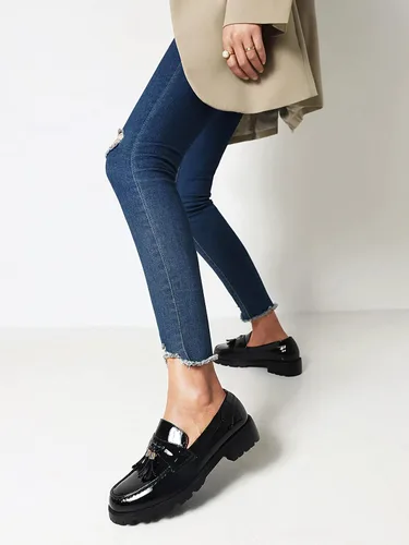 Vista 4 de RUSAUISE Mocasines gruesos de piel de charol para mujer, mocasines casuales con plataforma