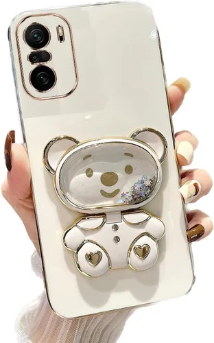 Vista 32 de Miagon Bear - Funda con soporte para espejo para Xiaomi Redmi A1, Quicksand Glitter Electroplated Soft TPU Protector Slim a prueba de golpes