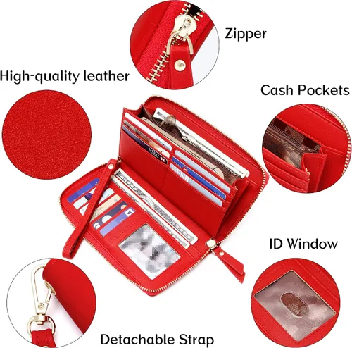 Vista 4 de YOUBDM Cartera de mano para mujer con soporte para tarjeta de crédito, cartera de cuero suave con correa para la muñeca