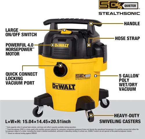 Vista 6 de DEWALT STEALTHSONIC - Aspiradora ultra silenciosa para tienda Wet Dry Shop Vac de 5 galones, aspiradora ultra silenciosa para tienda húmeda y seca