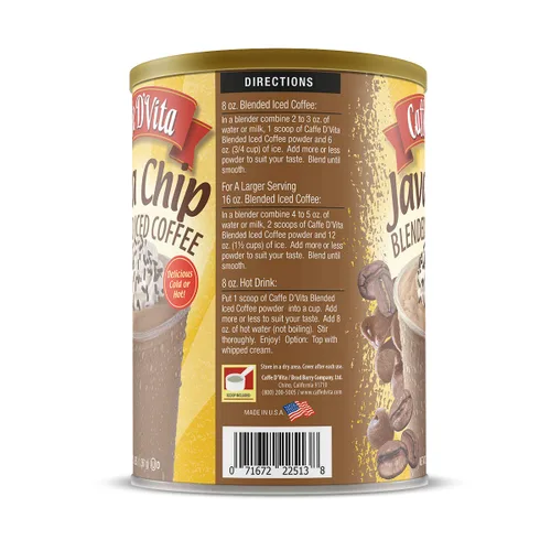 Vista 4 de Caffe D'Vita Java Chip Latte Mezcla de café helado, sin gluten, lata de 3 libras Java Chip Frappe, Blended Iced Coffee Mix, Gluten Free, Low Fat