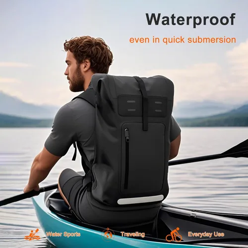 Vista 7 de Mochila impermeable, mochila de senderismo resistente, bolsa seca de 85 litros, cierre enrollable, para kayak, viajes, senderismo, pesca, camping