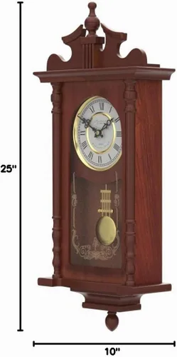 Vista 4 de Bedford Collection Redwood Finish - Reloj de pared de 25 pulgadas con péndulo y campanilla