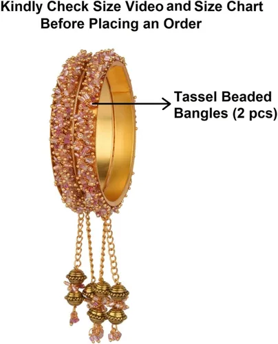 Vista 6 de Efulgenz Pulsera de cuentas, juego de pulseras indias con colgantes de borla, joyería nupcial de boda para mujer, Cobre, no conocido