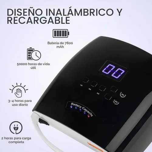 Vista 5 de Lámpara de uñas LED UV inalámbrica, lámpara de uñas de gel recargable de 66 W, luz UV inalámbrica para uñas de gel con sensor automático y 5 Negro