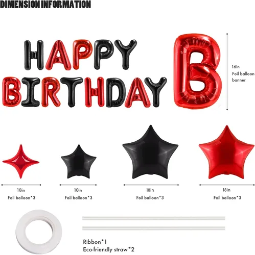 Vista 2 de CANREVEL Cartel de feliz cumpleaños, 13 letras de papel de aluminio de Mylar de 16 pulgadas con 12 globos de estrella, decoraciones de fiesta