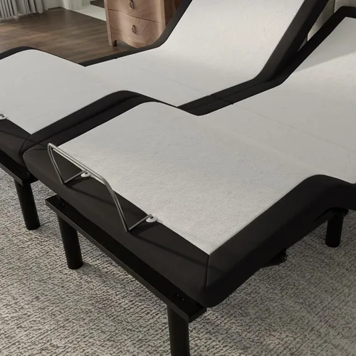 Vista 2 de Blissful Nights E4 - Base de cama ajustable King con parte superior dividida plegable, masaje, anti ronquidos, USB, luz nocturna, control remoto