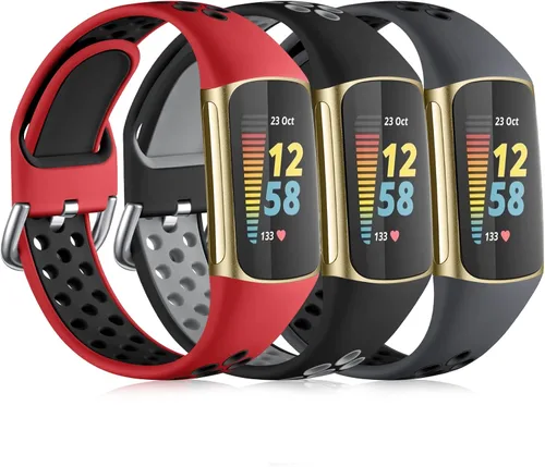 Vista 2 de Maledan Compatible con Correas Fitbit Charge 5/Correas Fitbit Charge 6 para Hombres Mujeres, Correa Deportiva de Silicona para Muñeca para Negro