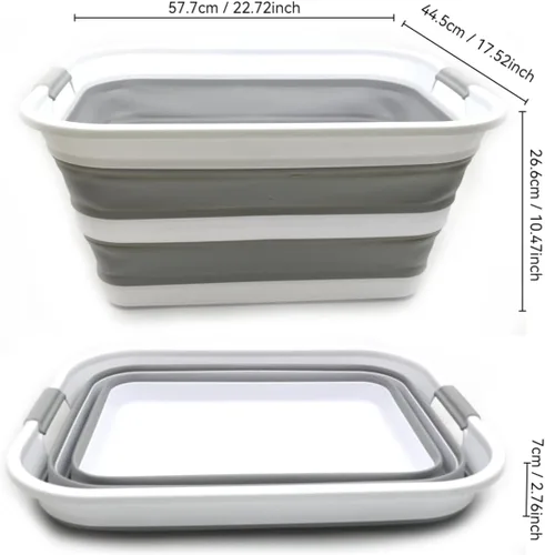 Vista 3 de SAMMART Cesta plegable de plástico para la ropa sucia de 42 litros, contenedor de almacenamiento plegable y organizador, tina de lavado portátil