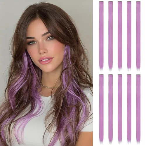 Vista 47 de FESHFEN Juego de 12 extensiones de cabello con clip, color negro, con clip, con purpurina, kit de accesorios coloridos para mujeres, de 20 pulgadas
