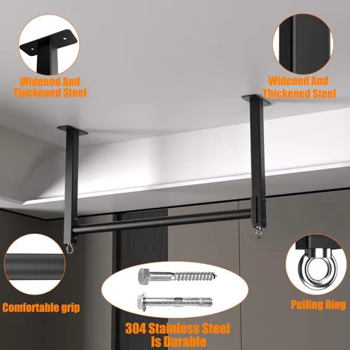 Vista 4 de Ceiling Mounted Pull Up Bar, Heavy Duty 700 LBS Multi Grip Pull Up Bars, 16"/24" Rafter Chin Up Bar, Ceiling Joist for Garage/Gym/Basement with