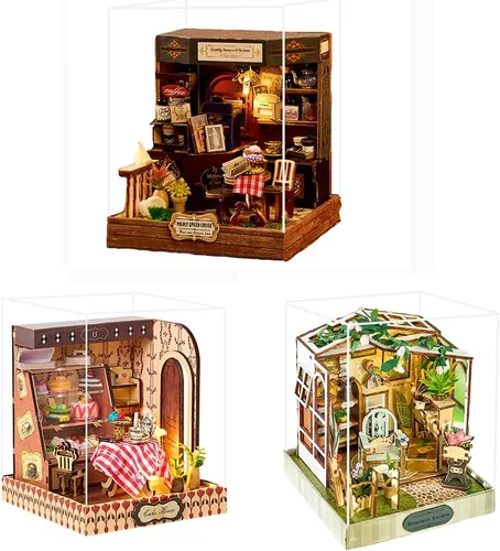 Vista 10 de Kit de rincón de libros, kit de casa en miniatura con LED, rompecabezas de madera 3D para adultos, kit de construcción de casa de muñecas, kit