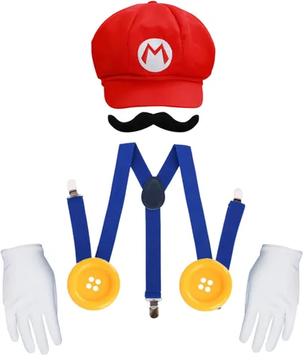 Vista 6 de Vegove Super Bros Mary & Luigi Tutu & Hat Costumes for Girls, Kids Funny Halloween Cosplay Outfits Accessories