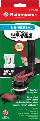 Vista 3 de Fluidmaster K-507A-008 Kit de reparación universal de válvula de descarga de inodoro ajustable de 2 pulgadas con herramienta de inodoro multicolor