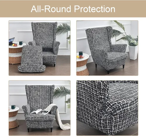 Vista 41 de Eco-Ancheng Funda para silla Wingback, 2 piezas, respaldo de ala, fundas de elastano para sillón con respaldo de ala, fundas para sillón con parte