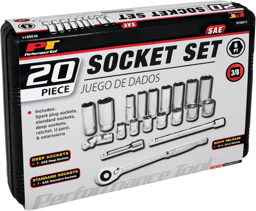 Vista 3 de Performance Tool W38911 Juego de llaves SAE de 3/8 pulgadas, 20 piezas, 1 paquete